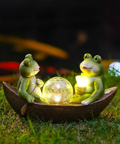 Goodeco Two Frogs Are Boating Solar Statue,Frog Decorations for Yard with Solar Light for Patio Lawn Ornaments,Frog gifts for women/lovers/Birthday