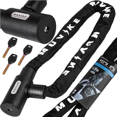 MUVIKE Fahrradschloss Kette 90 cm 8 mm Stahlkette mit Textilhülle 3 Schlüssel Symmetrisches Schlüsselschloss 1275g Diebstahlschutz für Fahrrad E-Bike Roller Schwarz Solid 900/8K