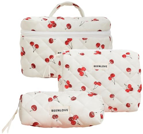 GSenhui 3pcs Kosmetiktasche Damen Gesteppte Kulturtasche Set Make up Bag Aesthetic Cosmetic Bag Blumen Tragbare Schminktasche mit Blumenmuster Kulturbeutel für Mädchen Frauen