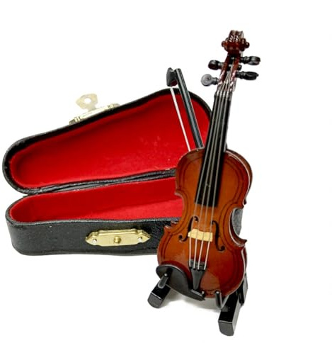 Wisafory Miniatur Violine Modell hölzerne Mini Geige mit Ständer und Koffer Musikinstrument Modell Puppenhaus Zubehör für Hausdekoration Puppenhaus Dekoration Kinder Spielzeu Fotorequisiten 20 cm