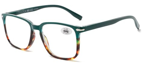 NEW VISION Läsglasögon för herr, dam läsglasögon, unisex stil, lätt ram med fjädergångjärn NV2383 (grön, 1,5, dioptrien)