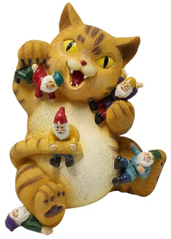 Happyyami Leichte Katzenfigur mit Detailliertem Design aus Kunstharz mit Miniaturzwerg Katzengartendekoration Gartendeko für Innen und Außenbereich