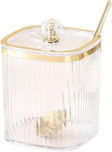 PGPAYH Azucarero, Recipiente for azúcar,Recipiente for azúcar Cuadrado de plástico Transparente, Tarro for Especias, Caja for condimentos, Olla for condimentos con Tapa y Cuchara(Transparent)