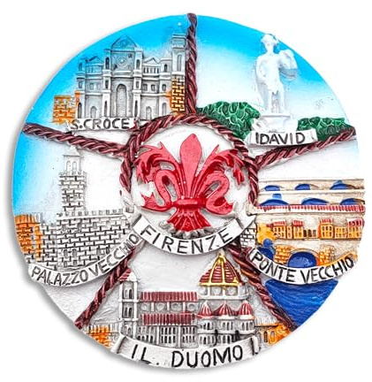 3D-Magnet Florenz – Alte Brücke, Heiliges Kreuz, David, Alter Palast, Dom – dekorativer Magnet für Kühlschrank und Magnettafel – Souvenir Stadt der Kunst 7 x 7 cm
