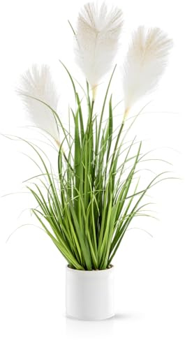 PASCH® XL Pampas Kunstgras in weißem Keramiktopf (80cm): Kunstgras Dekogras hoch | Gräser künstlich | Künstliches Gras | Kunstpflanze groß | Kunstpflanzen wie echt | Künstliche Pflanzen im Topf