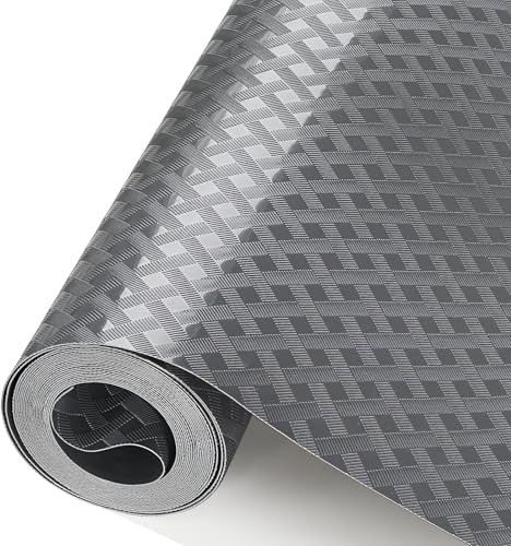 Waterproof Shelf and Drawer Liners for Kitchen Cabinet, No Slip Refragerator Liner Cupboard Mats Non Adhesive EVA Place Mats Roll - Grey Argyle 45x500cm