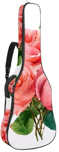 Gitarrentasche für Akustikgitarre, 1 cm dicke Polsterung, wasserdicht, mit doppeltem verstellbarem Schultergurt, für 101,6 - 106,7 cm große Gitarre, Aquarell-Rosa / Blau, Mehrfarbig 04, 42.9x16.9x4.7