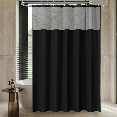 FY&XZH Wasserdichter Duschvorhang mit Leinenstruktur und Mesh-Fenster Oben, inklusive 12 rostfreier Edelstahlhaken, mit beschwertem Saum, Stoff-Duschvorhang für Badewanne, waschbar (183×183 cm)
