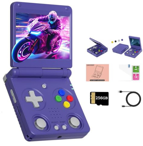 RCXTechPro RG34XX SP Console de jeu rétro portable, avec carte 256G préchargée 11000 jeux, écran IPS de 3,4 pouces Système Linux portable Support arcade 30+ simulateurs pour adultes