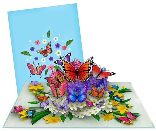 1 Stück Pop Up Karte Geburtstag 3D Kreative Schmetterlings-Grußkarte, Blumen Geburtstagskarte kann als Dankeschön, Gruß, Jahrestag, Geschenkkarte verwendet werden