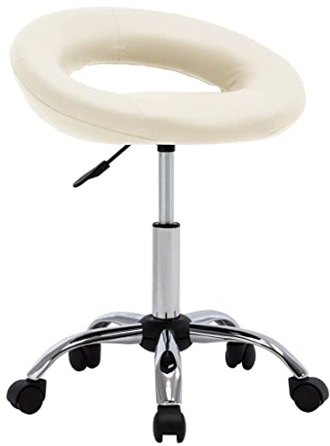 Teenpull Arbeitshocker auf Rollen, Creme Kunstleder, Höhenverstellbar, Ergonomischer Bürostuhl mit Rückenlehne, Max. 110 kg für Büro, Salon, Zuhause