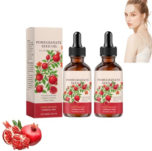 Bio kaltgepresstes Granatapfelkernöl & Vitamin E Öl für Gesicht, Körper, Haare | 100% rein unraffiniert Antioxidans Feuchtigkeitscreme für Haut Hydratation, Anti-Aging Gesichtsbehandlung (2 Flaschen)
