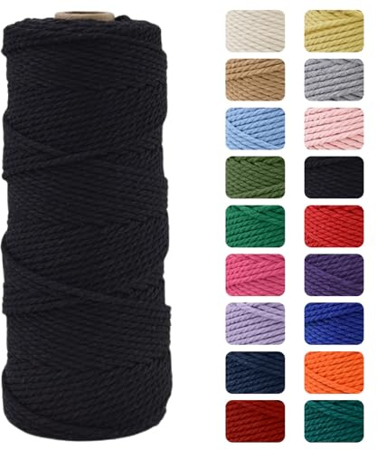 MOMAHUA 2MM Macrame Cord Rope 100m Black Chemical Free Rope for DIY Crafts,Home Decor and Gift Wrapping,Christmas Wedding Decors