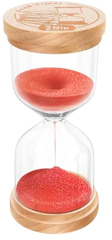 ABXKZ 2 Minute Sand Timer, Wooden Hourglass Sand Clock, Small Wood Red 2 Min Hour Glass, Two Minutes Sandglass for Brushing Teeth, Reloj De Arena, Classroom, Game, Kitchen, Home, Office