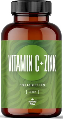 Vitamin C Zink Tabletten hochdosiert – 180 Stück Jahresvorrat – vegan & produziert in Deutschland Laborgeprüft - Verpackung kann variieren