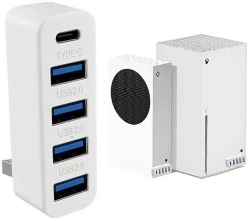 5 Ports USB Hub for Xbox Series X/S, Plug and Play | High Speed USB Splitter Expansion Adapter with 4 USB 2.0 Port + 1 USB-C Port - White