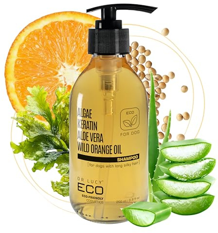 Dr Lucy ECO Hundeshampoo Langhaar 200 ml - Fellpflege Hund mit langem, seidigem Haar - Wildorangenöl, Algen, Aloe Vera & Keratin für Yorkshire Terrier, Bichon, Setter, Pomeranian