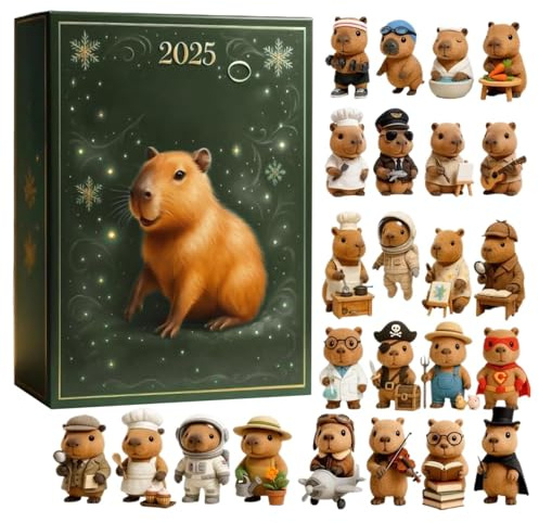 Capybara prydnader jul nedräkningskalender, 24 2D akryl capybara statyett ornament, helg nedräkningskalender för vägg fönster