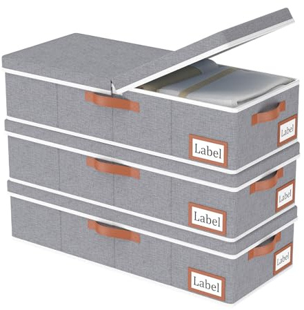 Yawinhe 3 Pezzi Impilabile Contenitore Sottoletto,60x30x15cm,Grigio | Contenitore Sottoletto;Sacchi Portaoggetti Pieghevole Sotto il Letto con coperchio;Adatto per sotto il letto e armadio