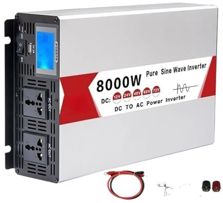 Transformateur Onduleur Sinusoïdal Pur 80000 W 4000 W 12 V 220 V 24 V 110 V 120 V Convertisseur Tension Portable CC vers CA Onduleur Solaire pour Voiture(12V,220V-240(50HZ),Universal)