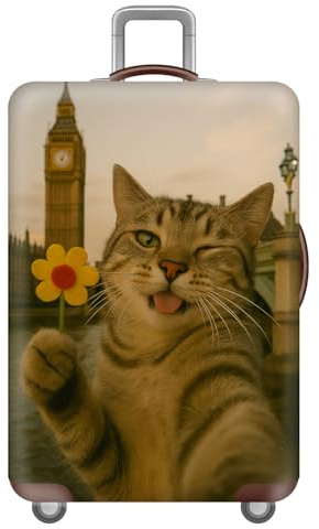 KofferschutzhüLle,Tier Reise Architektur Blumen Muster Universelle Elastische KofferhüLle,Waschbare,Staubdichte Luggage Cover,GepäCkschutzhüLle,KofferüBerzug,Koffer HüLle (Katze,L(25-28inch))
