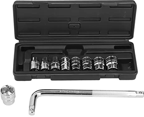 HELEVIA Juego Universal de Llaves de Tubo de 11 Piezas, Kit de Herramientas de Reparación de Automóviles de Acero Al Cromo Vanadio con en L, Caja de Almacenamiento, Adecuado para