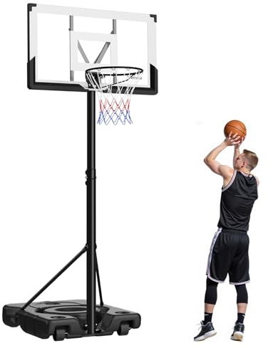 VEVOR Canestro da Basket da Esterno con Piedistallo Regolabile in Altezza Fino a 3,05 m con Ruote e Tabellone in PC da 1219,2 mm, Set di Tabelloni, Sistema di Canestro da Basket per Cortili, Piscine
