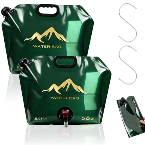 NUTKIT 2 Piezas 8L Bolsa de Agua Plegable, Bidón de Agua Plegable con Grifo, Aguas Potable Plegables Portátil,para Camping, Viajes, Almacenamiento, Picnics, etc.(Verde)