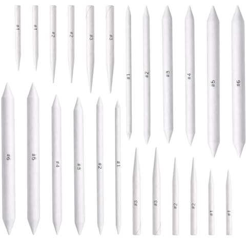 SHENLIU 24 Stück Papierwischer zum Zeichnen, Doppelseitige Papierwischer Bleistift Blendende Stümpfe und Tortillions Set für Skizze, Kunst, Zeichnen, Künstler, Basteln
