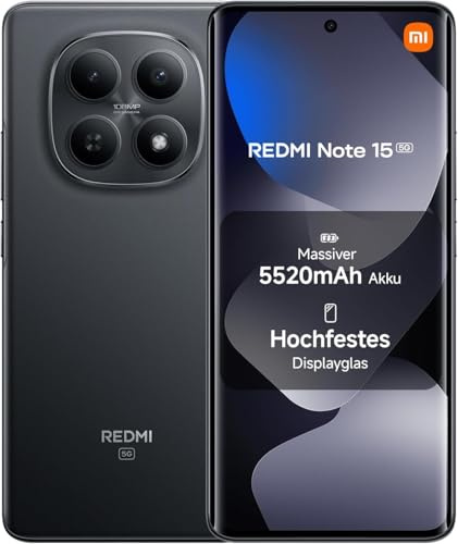 XIAOMI Redmi Note 15 5G Smartphone 8+256 GB – Ultradünnes Design, IP66-Wasserschutz, 108-MP-Kamera, 6,77 FHD+ Display, Schwarz
