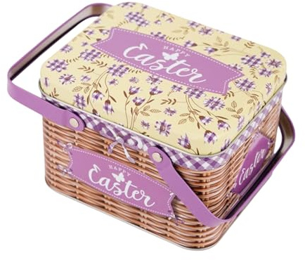 Cesto di Pasqua – Scatola di Caramelle in Metallo con Coperchio e Maniglia | Scatola di immagazzinaggio per Dolci e – per Feste, cioccolatini, Regali di Vacanza, e
