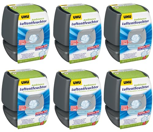 UHU Luftentfeuchter Ambiance 6er Pack, Bekämpft Feuchtigkeit und Schimmel in Wohnräumen von bis zu 10 m³, 100 g, anthrazit