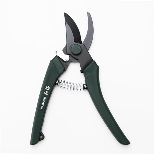Wazakura Forbici da giardino con lama nera - Rinforzate in carbonio, rivestite in fluoro, tagli netti e precisi per fiori e rami fino a 1 cm, forbici da giardino professionali giapponesi