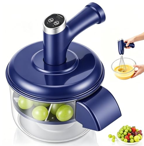 2-in-1 Electric Garlic & Fruit Peeler, Cordless Hand Mixer | 50W automatic peeler for small fruits. 10-25s fast peeling with mess-free container. Motor detaches into a whisk. Washable.