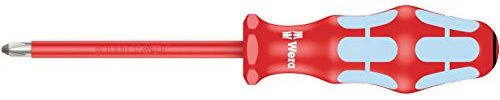 Wera 05022740001 3165 i PZ VDE Tournevis isolé pour vis cruciformes PZ, acier inoxydable, PZ 1 x 80 mm, Rouge/Ice bleu