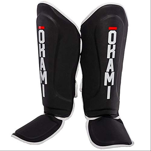 OKAMI Fightgear Schienbeinschützer Competitor - Schwarz - Kampfsport Muay Thai MMA Kickboxen Schienbeinschützer Schienbeinschoner für Kampfsport und Vollkontaktkampfsportarten (S/M)