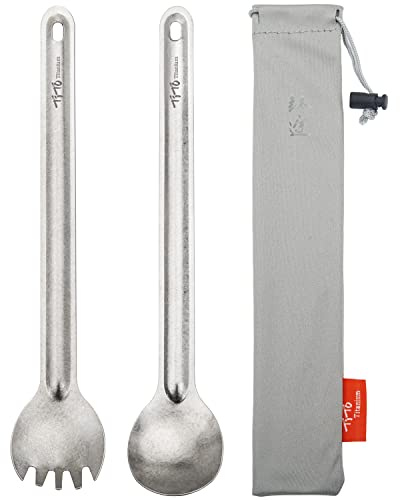 TiTo Titanium Camping Besteck Spork/Löffel,Outdoor Spork mit Langen Griff Tragbare Ultraleichtes Besteck Wiederverwendbare für Picknick mit Aufbewahrungstasche Rucksackreisen(Box Package)