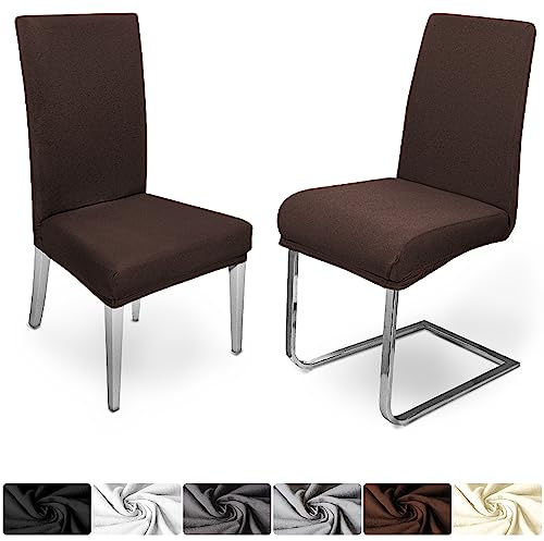 DecoHomeTextil Heimtextilmanufaktur Universal Stretch Uni Stuhlhusse Stuhlhussen Husse Hussen mit 200g/m² 6er Set Braun Farbe und Set Größe wählbar Stuhlbezug Stuhlüberzug Elastisch
