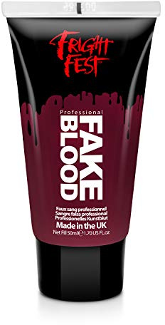 Fake Blood Gel 50ml by Fright Fest Red Fake Blood – SFX makeup looks great with face blood, liquid latex