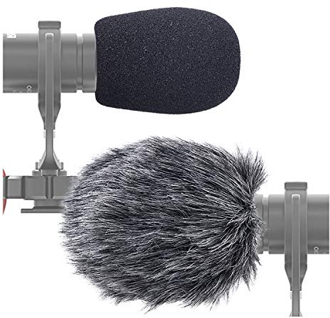 SUNMON Mikrofon Windschutz für Rode VideoMicro, VideoMic Me Me-L & Shotgun-Mikrofon, Schaumstoff & Furry Windschutzscheiben-Muff, Wind Filter Pop-Schutz (2 Stück)