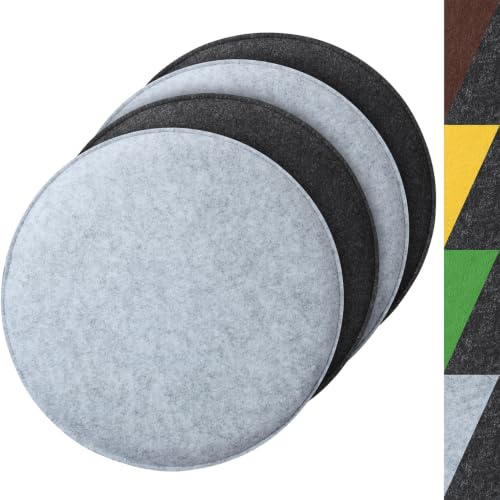 Sidorenko gemütliches Sitzkissen rund aus Filz Ø 36cm - 4er Set Grau I Hellgrau - Waschbare Stuhlkissen kompatibel für Eames Schalenstuhl - Komfortable Sitzauflage für Bank I Stuhl