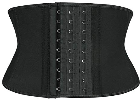 Atbuty Super kort överkropp midjetränare cincher korsett magformare bantning latexgördel, Svart (7 kort torso, 9 stålben), S