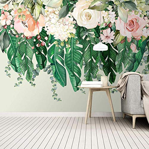 Msrahves papier peint trompe l oeil mural Nordique plantes fleurs feuilles vertes 200X150CM Papier Peint Murales Panoramique 3D Papier Peints Intissé Decoration Murale Chambre Salon Papier Peint Photo