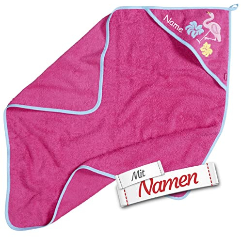 LALALO Mädchen Flamingo Kapuzenhandtuch mit Namen Bestickt für Baby & Kinder, Frottee Badetuch Badehandtuch/Kinder-Badetuch mit Kapuze personalisiert