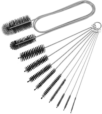 10PCS Flexible Drain Brush Straw Cleaner Brush Set,Pipe Cleaners Brush,61Inch Stainless Steel Double-Ended Hose Brush 8.2Inch Nylon Long CPAP Tube Cleaning Brush for Home Kitchen Sink Plumbing