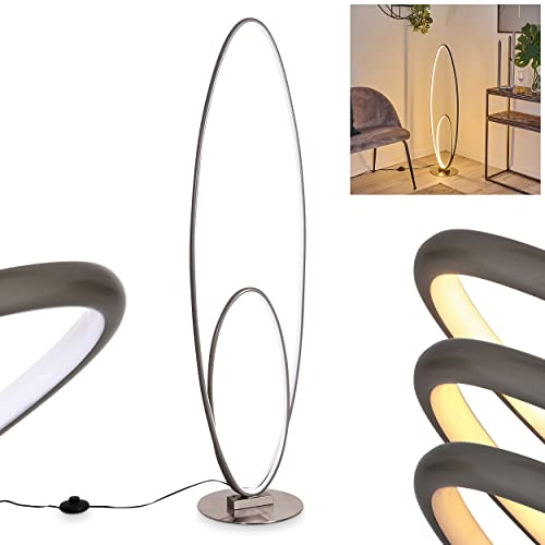 HOFSTEIN LED Stehlampe Harpeth, dimmbare Stehleuchte in Grau/Weiß, moderne Leuchte mit 2 Ringen, 35 Watt, max. 3700 Lumen, 3000 Kelvin, dimmbar über Fußschalter am Kabel, Wohnzimmer, Schlafzimmer