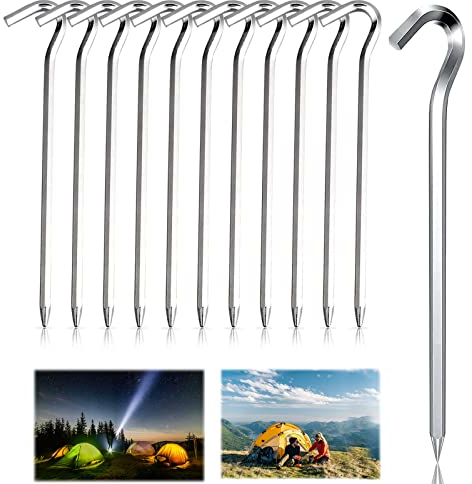 Zeltheringe 12 Stück, 18cm Aluminiumlegierung Zeltheringe, Heringe Zelt, Vorzelt Heringe, Metallzeltstifte, Garten Stakes Nägel, Zeltzubehör Heringe Stahl Erdnägel für Camping Wandern Zelt
