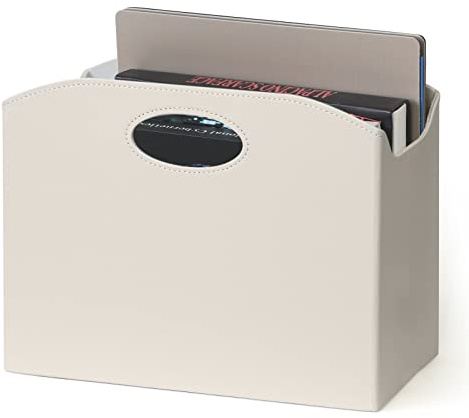 EZDeco Magazine Holder Foldable Magazine Rack Floor PU Leather File Holder Newspaper Book Storage Basket Document File Folder Organizer for Office Home (Off-white-1)