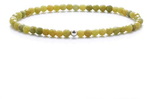 BERGERLIN Naturstein Perlenarmband Damen Herren, facettiert 4mm, Silber | Feines Naturstein Armband Damen 4mm facettiert: 925 Silber, echte Heilsteine – vom deutschen Prüflabor bestätigt.
