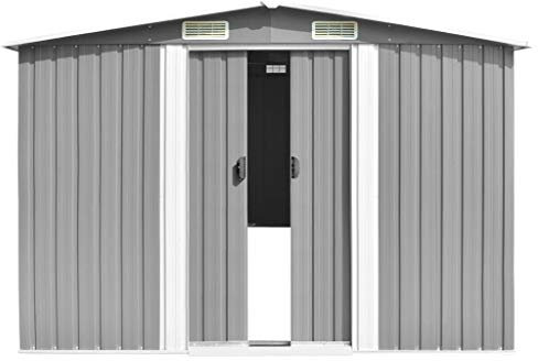 Keketa Abri de jardin en tôle abrite outils de jardin avec 2 portes coulissantes et 2 fenêtres 257 x 298 x 178 cm en métal gris